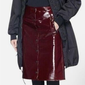 Glossy Burgundy Button-Down Skirt